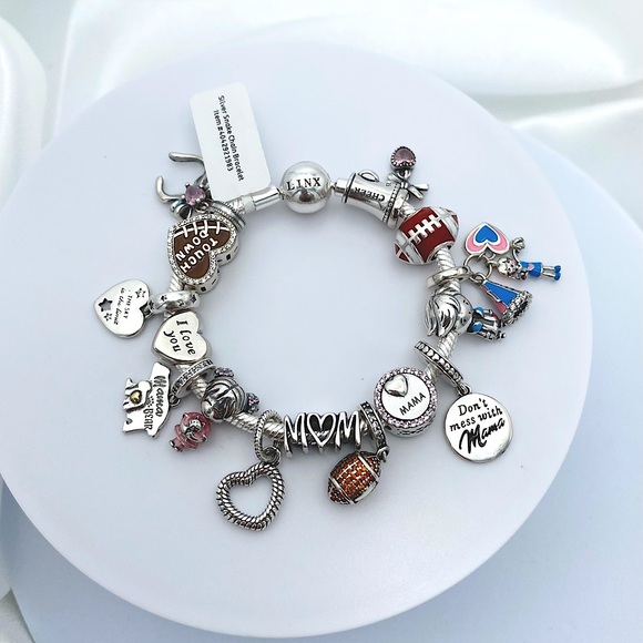 Linx Snake Chain Bracelet with Football Cheer Mom Themed Charms